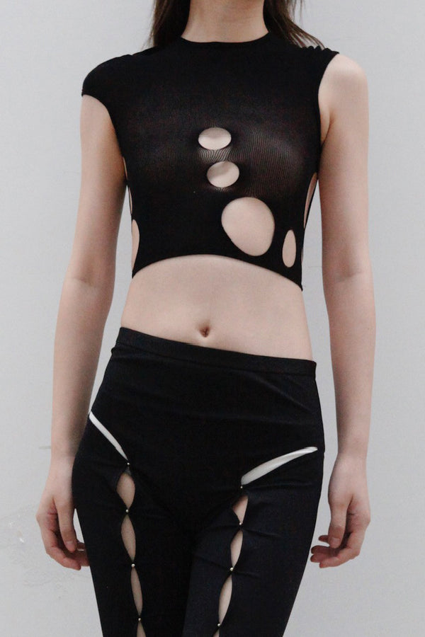 Rui Zhou Semi-transparent Hollow Top RUI-RAW23JW01-HEI Black Ruby RAW23JW01